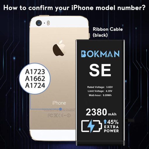 bokman for iPhone SE Battery Replacement, High Capacity Li-ion Polymer Battery 2380mAh with All Tool Kits and Adhesive Strips - Imagen 2