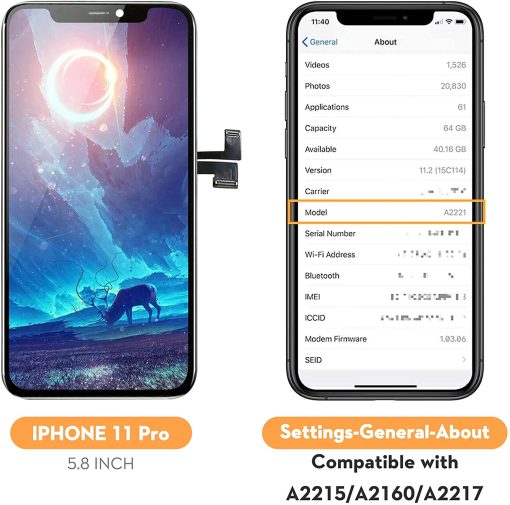 bokman for iPhone 11 Pro Black LCD Screen Replacement Parts Display Assembly Front Panel - Imagen 2