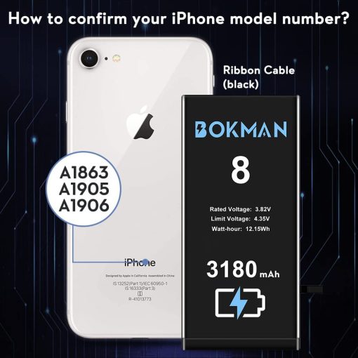 bokman for iPhone 8 Battery Replacement, High Capacity Li-ion Polymer Battery 3180mAh with All Tool Kits and Adhesive Strips - Imagen 2