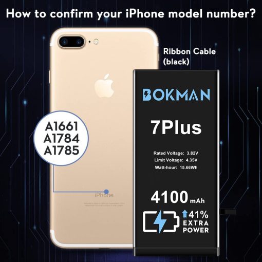bokman for iPhone 7 Plus Battery Replacement, High Capacity Li-ion Polymer Battery 4100mAh with All Tool Kits and Adhesive Strips - Imagen 2