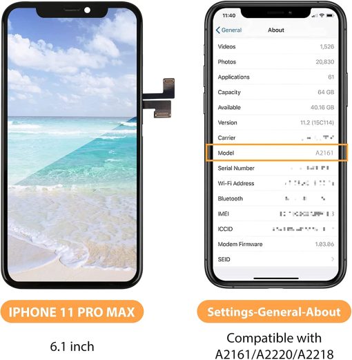 bokman for iPhone 11 Pro Max Black LCD Screen Replacement Parts Display Assembly Front Panel - Imagen 2