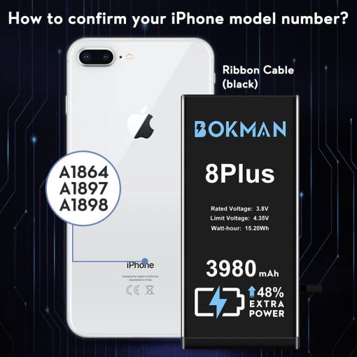 bokman for iPhone 8 Plus Battery Replacement, High Capacity Li-ion Polymer Battery 3980mAh with All Tool Kits and Adhesive Strips - Imagen 2