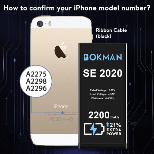 bokman for iPhone SE 2020 Battery Replacement, High Capacity Li-ion Polymer Battery 2200mAh with All Tool Kits and Adhesive Strips - Imagen 2