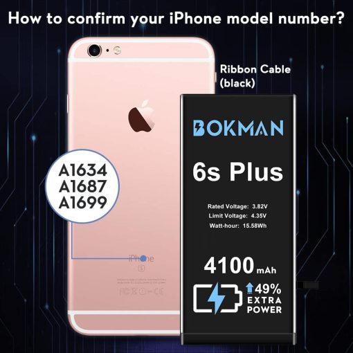 bokman for iPhone 6s Plus Battery Replacement, High Capacity Li-ion Polymer Battery 4100mAh with All Tool Kits and Adhesive Strips - Imagen 2