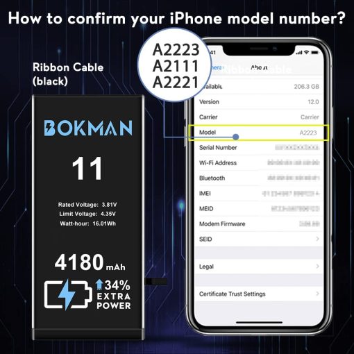bokman for iPhone 11 Battery Replacement, High Capacity Li-ion Polymer Battery 4100mAh with All Tool Kits and Adhesive Strips - Imagen 2