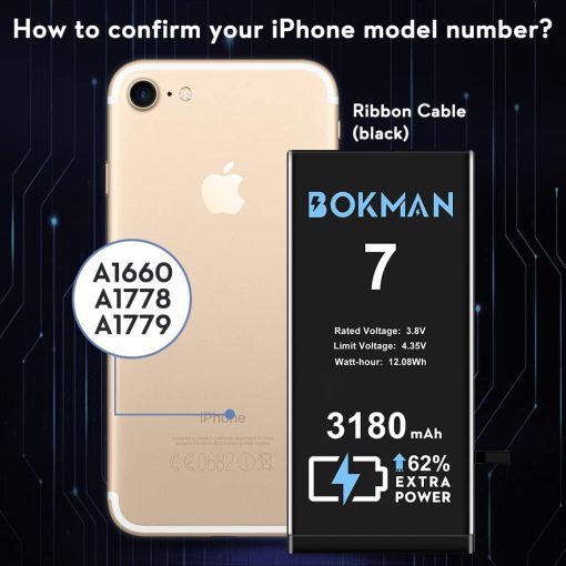 bokman for iPhone 7 Battery Replacement, High Capacity Li-ion Polymer Battery 3180mAh with All Tool Kits and Adhesive Strips - Imagen 2