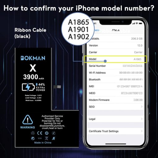 bokman for iPhone X Battery Replacement, High Capacity Li-ion Polymer Battery 3900mAh with All Tool Kits and Adhesive Strips - Imagen 2