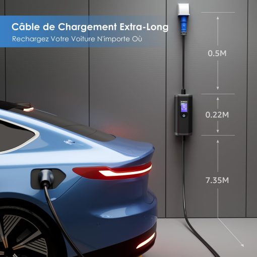 bokman Chargeur Voiture Electrique Type 2- Prise CEE Portable EV Chargeur Station de Charge Mobile/Wallbox Ajustable 6-32A| 7,2kW-7,4kW | 8 Mètre, Compatible avec BEV et PHEV - Imagen 2