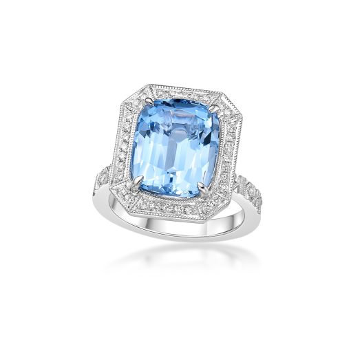 Aquamarine Cocktail Ring - Cushion Cut