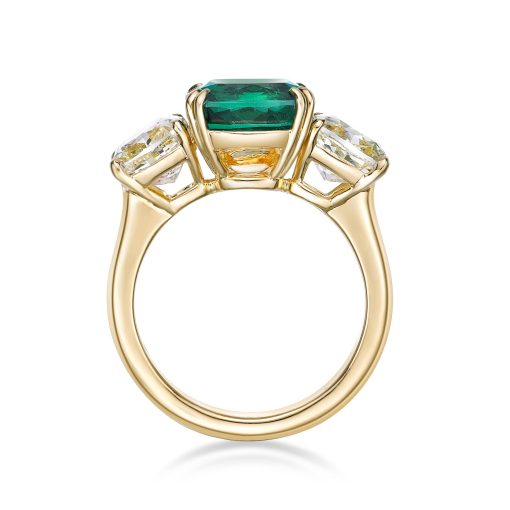 Zambian emerald and fancy yellow old cut diamond ring - Imagen 2