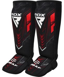 Protectores de empeine de espinilla de neopreno aprobados por IMMAF de RDX, color rojo