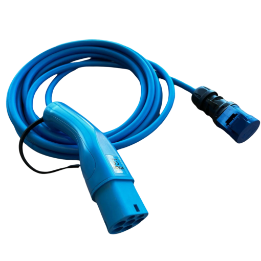 Cable adaptador tipo 2 (lado de la estación de carga) a toma de 3 polos azul tipo comando