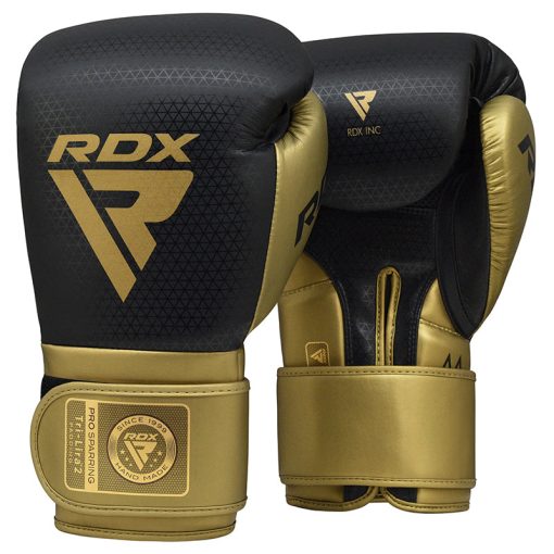 Guantes de boxeo Sparring RDX L2 Mark Pro con cierre de velcro, color negro y dorado
