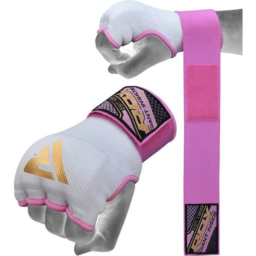 Guantes interiores con correa de muñeca acolchada de gel para mujer RDX IS, color rosa y blanco, con certificación OEKO-TEX  Standard 100