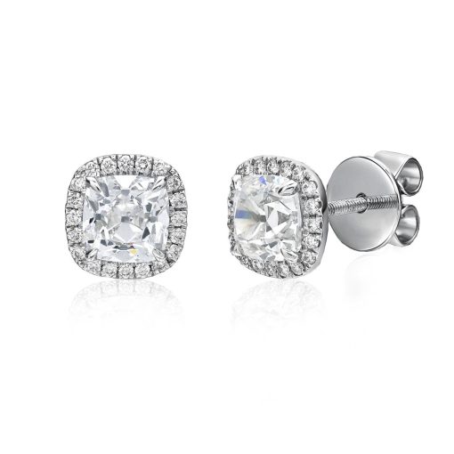 Cushion Brilliant Studs With Fixed Halo