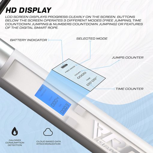 Cuerda para saltar inteligente digital recargable RDX 75P de 10,3 pies con USB y aplicación - Imagen 2