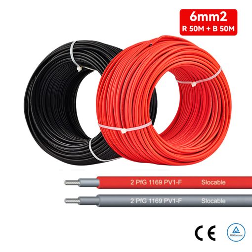 50M 6mm2 PV Wire MC4 Cable 10AWG TUV Proved - Red&Black