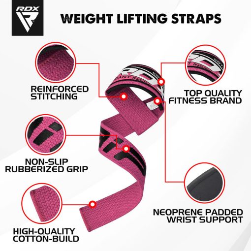 Correas de muñeca para gimnasio RDX W2 de color rosa para mujer - Imagen 2