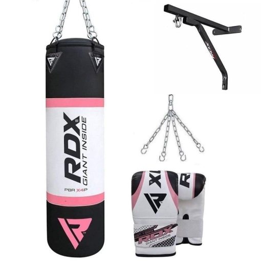Saco de boxeo 4 en 1 RDX X4 de 4 pies con guantes y soporte de pared, sin relleno
